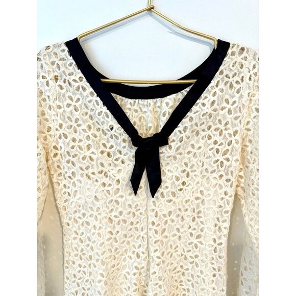 Milly Cream/Black Eyelet Shift Mini Dress Women's Size 2 Coquette Preppy Dainty - Picture 8 of 16